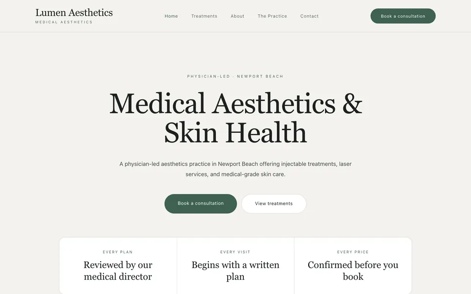 Lumen Aesthetics website preview